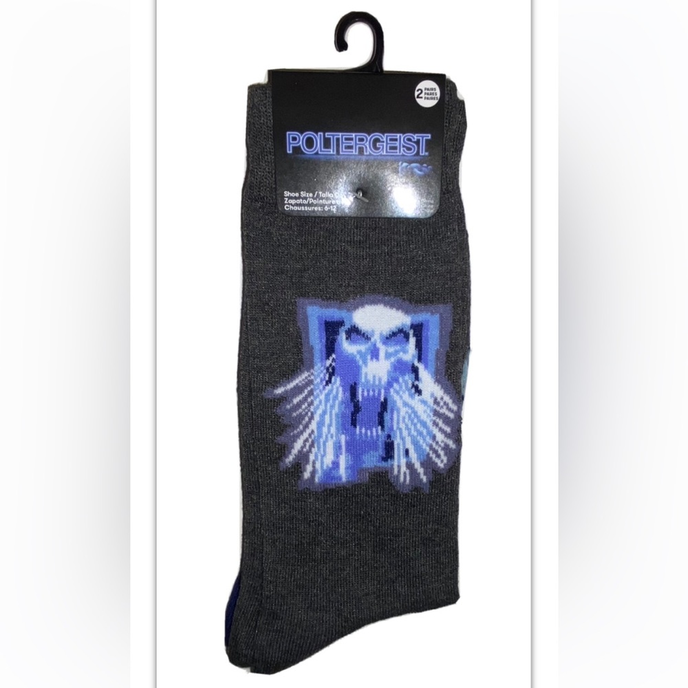 Poltergeist Crew Socks 2 Pair Men’s 6-12 Gray Blue They’re Here Horror Movie 80s